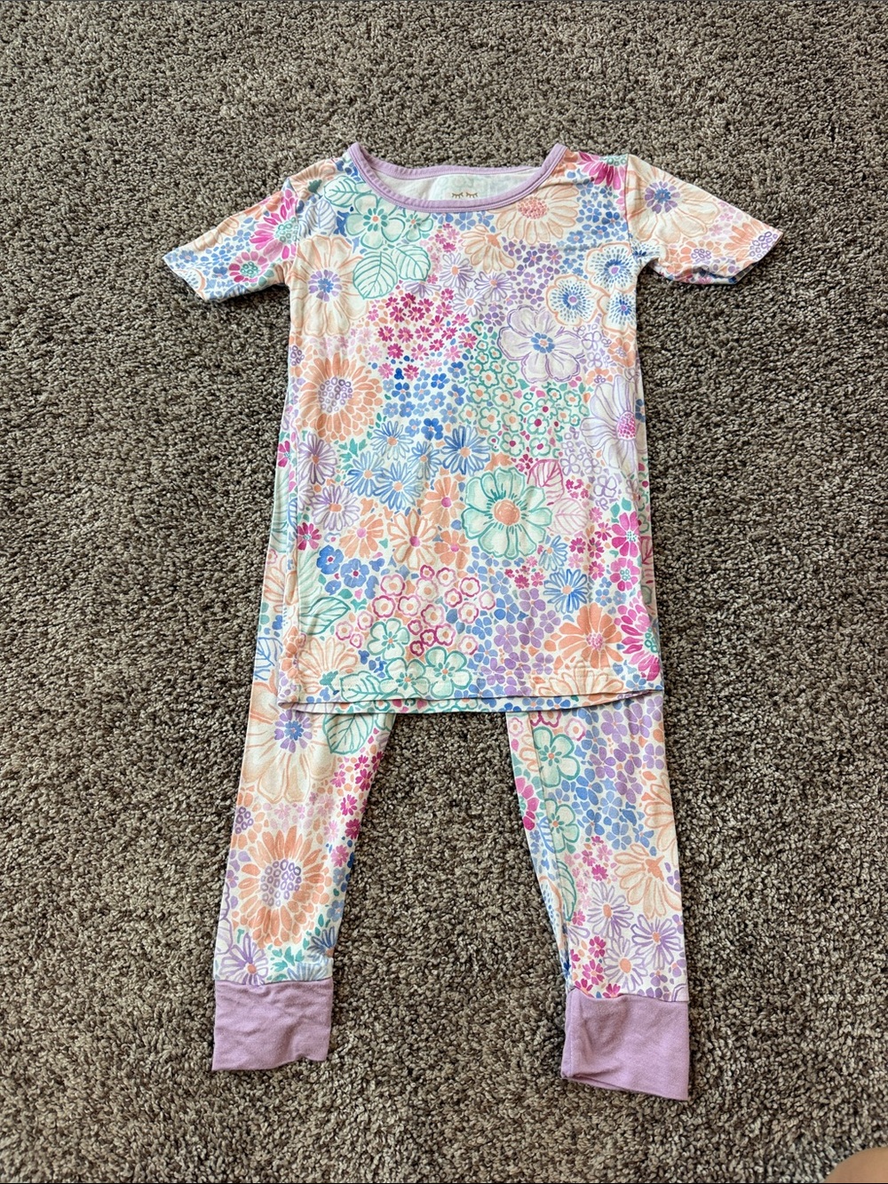 Girls' Floral Short Sleeve Pajama Set - Lavender Trim